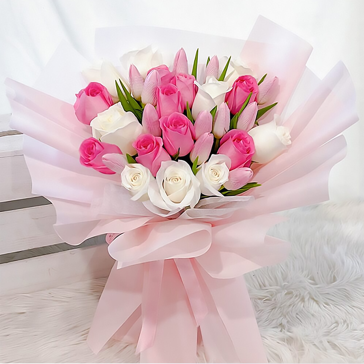 Pink and white rose bouquet
